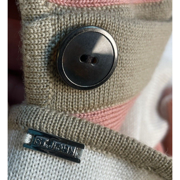ST JOHN Womens Small Cardigan Tan Pink Color Block Stripe Lightweight Wool Blend - Picture 6 of 12